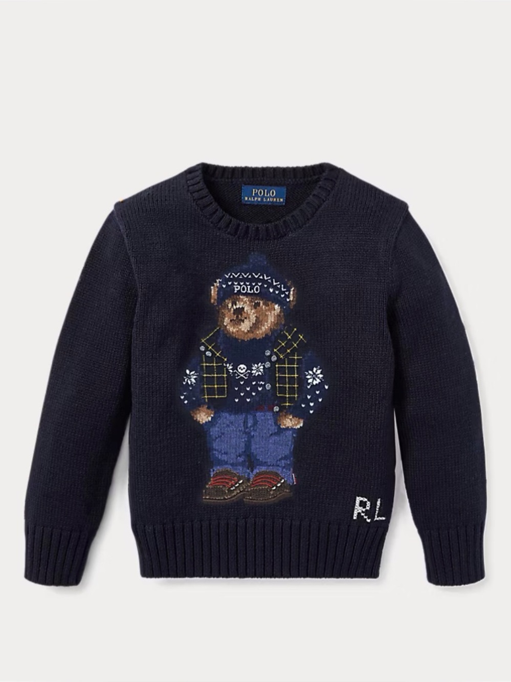 Ralph Lauren Aprés Ski Polo Bear Navy Blue Cotton-Wool Jumper Sweater Boys 6